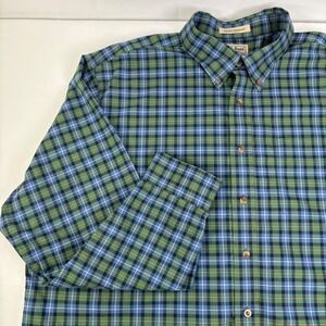 LL Bean Mens Kennebunk Wrinkle Resistant Plaid Button Down Shirt Blue Green XXL